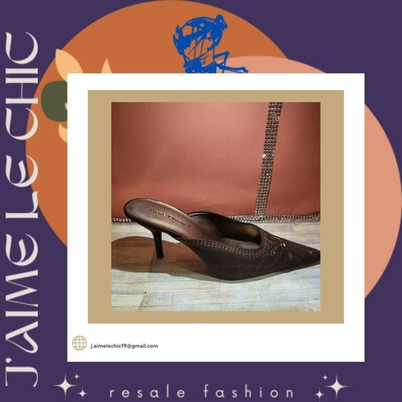 Pierre Dumas Brown with Dark Gold Design Slip-On Kitten Heels - Picture 5 of 7